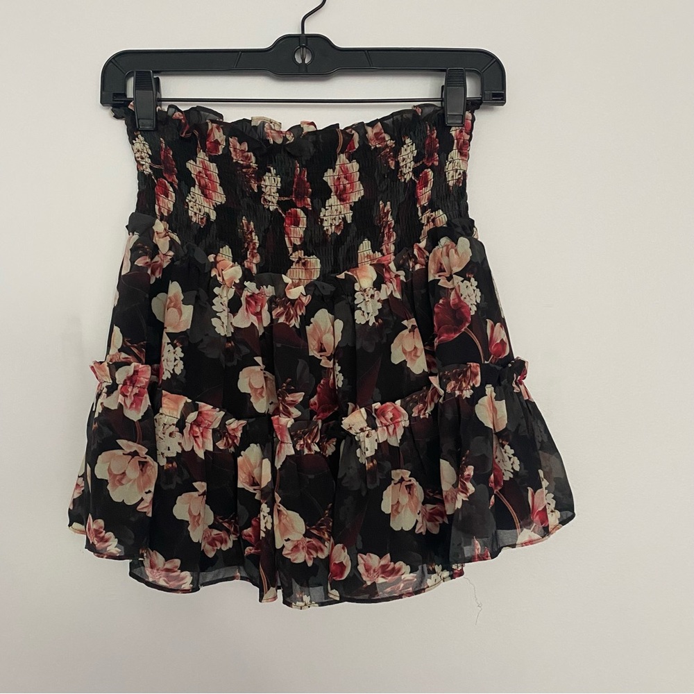 Blue Life floral tiered chiffon elastic waist mini skirt size small black pink